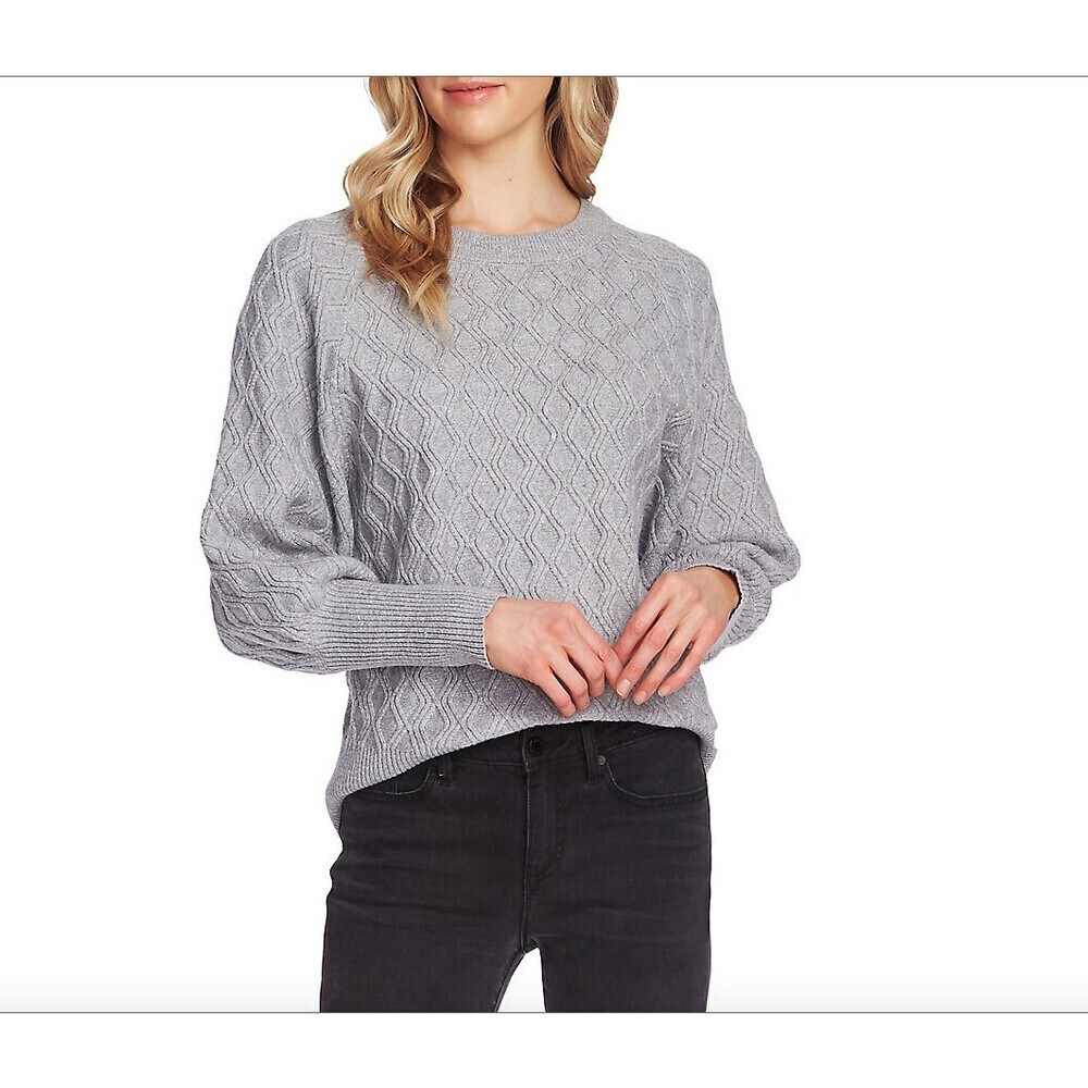Vince Camuto Textured Balloon Sleeve Cotton Blend Sweater In Grey Size XS $120
